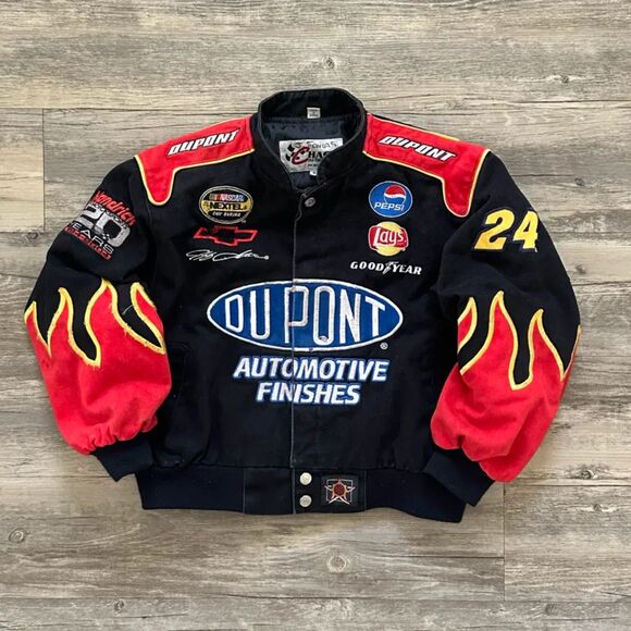 Vintage Nascar #24 Jeff Gordon Dupont Flames Racing Jacket Size XL YOUTH - Picture 1 of 7